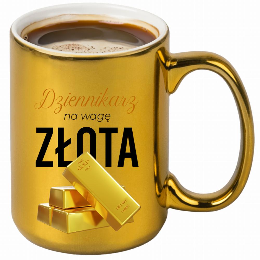 DZIENNIKARZ NA WAGĘ ZŁOTA kubek złoty kolor zielony