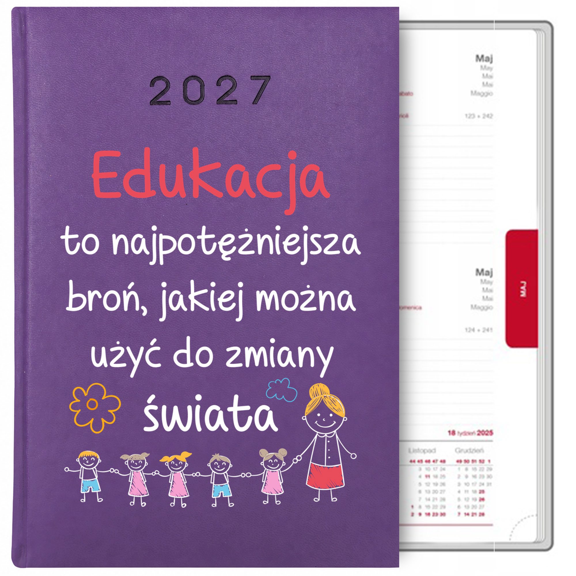 Edukacja to najpotężniejsza broń 2 kalendarz książkowy a5 2027 kolor fioletowy