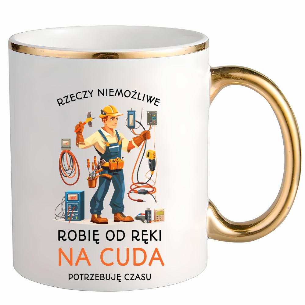 Elektryk Na cuda kubek ze złotym uchem i rantem kolor czarnyy
