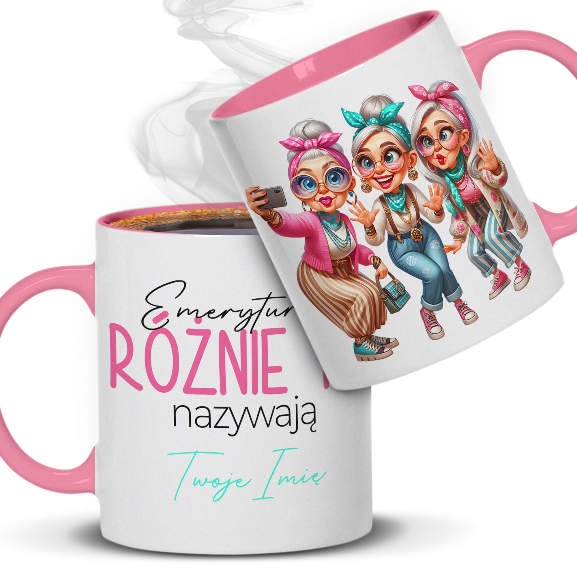Emerytura? Różnie to nazywają kubek ucho kolor kolor różowy