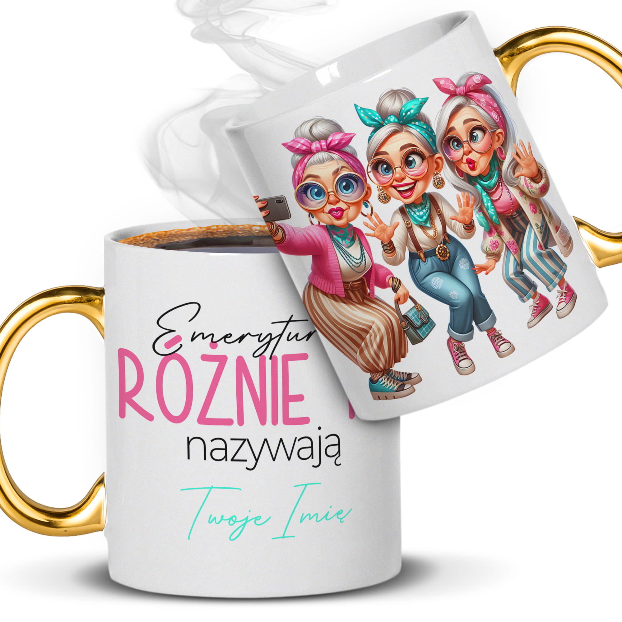 Emerytura? Różnie to nazywają kubek ucho złote kolor złoty