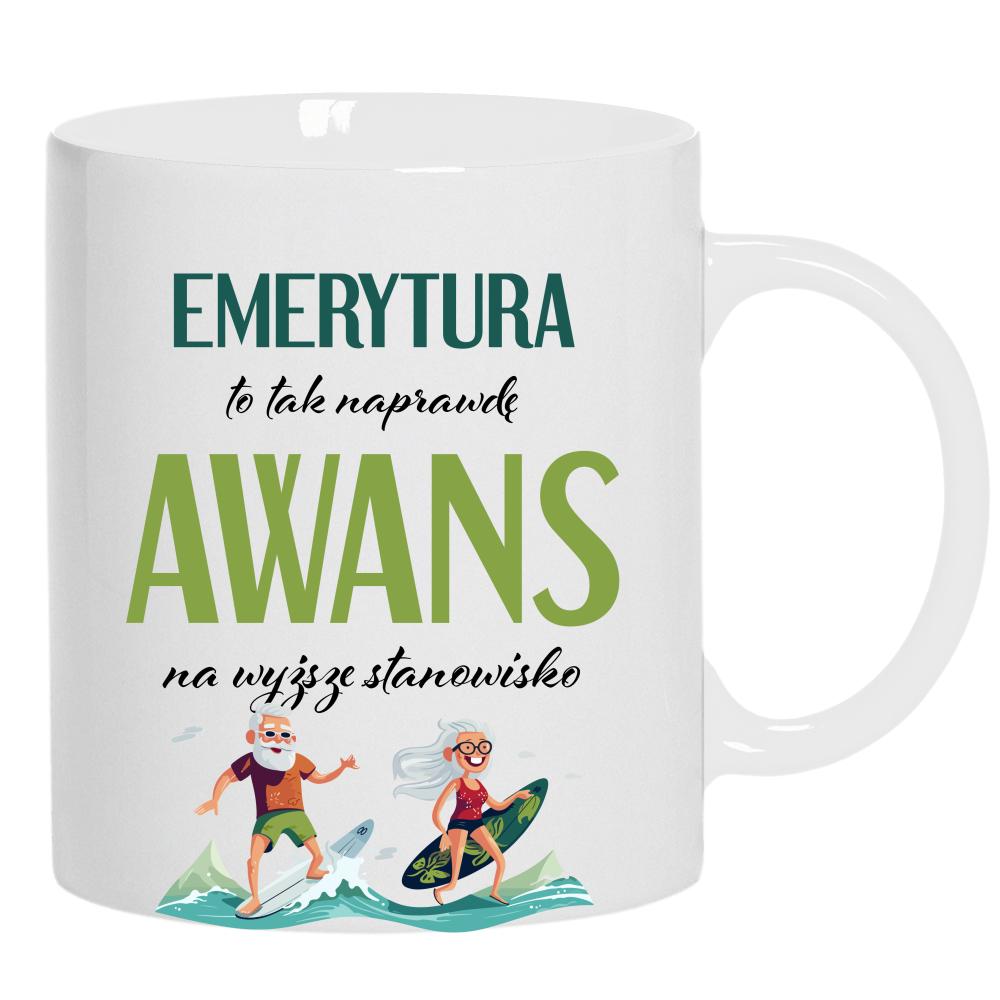 Emerytura to tak naprawdę awans na wyższe kubek ucho kolor kolor biały