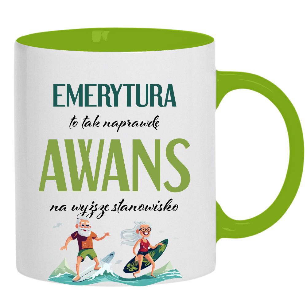 Emerytura to tak naprawdę awans na wyższe kubek ucho kolor kolor zielony