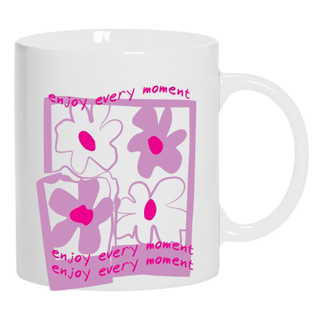 Enjoy Every Moment Flowers kubek ucho kolor kolor biały