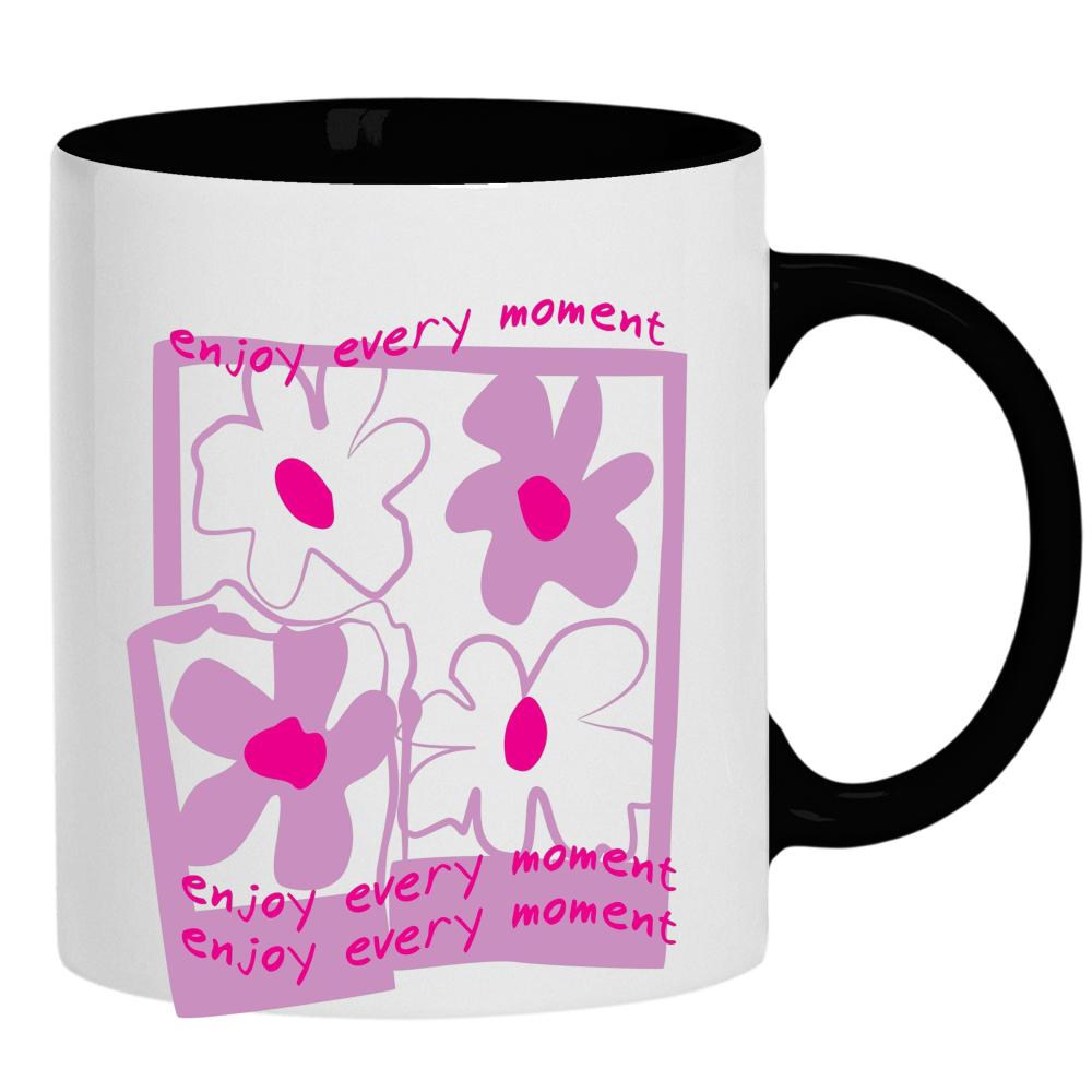 Enjoy Every Moment Flowers kubek ucho kolor kolor czarnyy