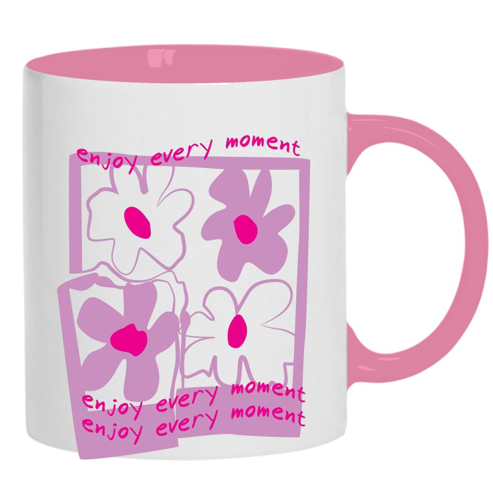 Enjoy Every Moment Flowers kubek ucho kolor kolor różowy