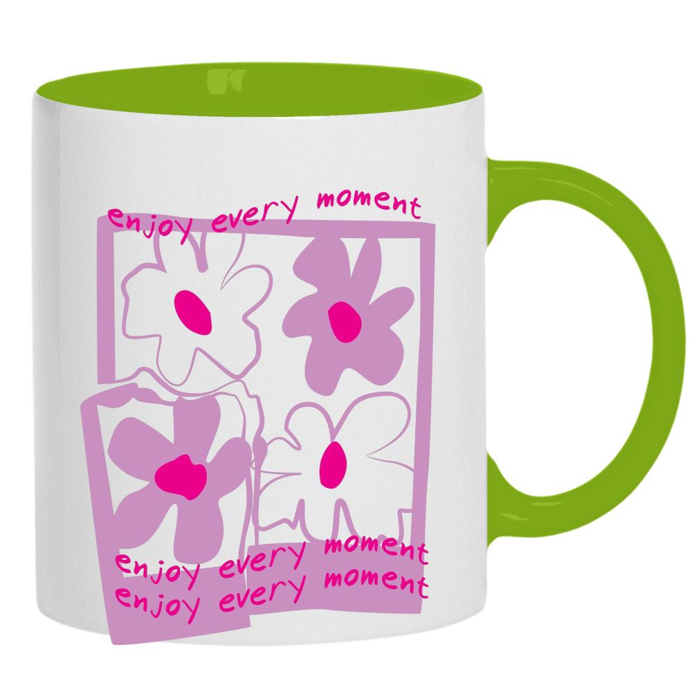 Enjoy Every Moment Flowers kubek ucho kolor kolor zielony