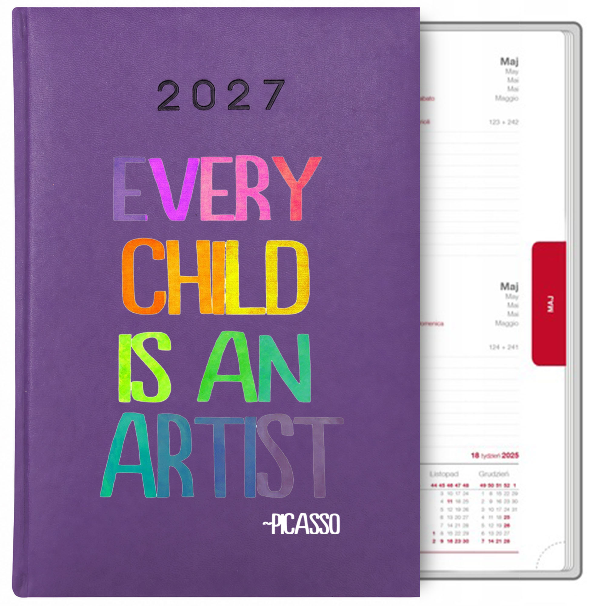 Every child is an artist kalendarz książkowy a5 2027 kolor fioletowy