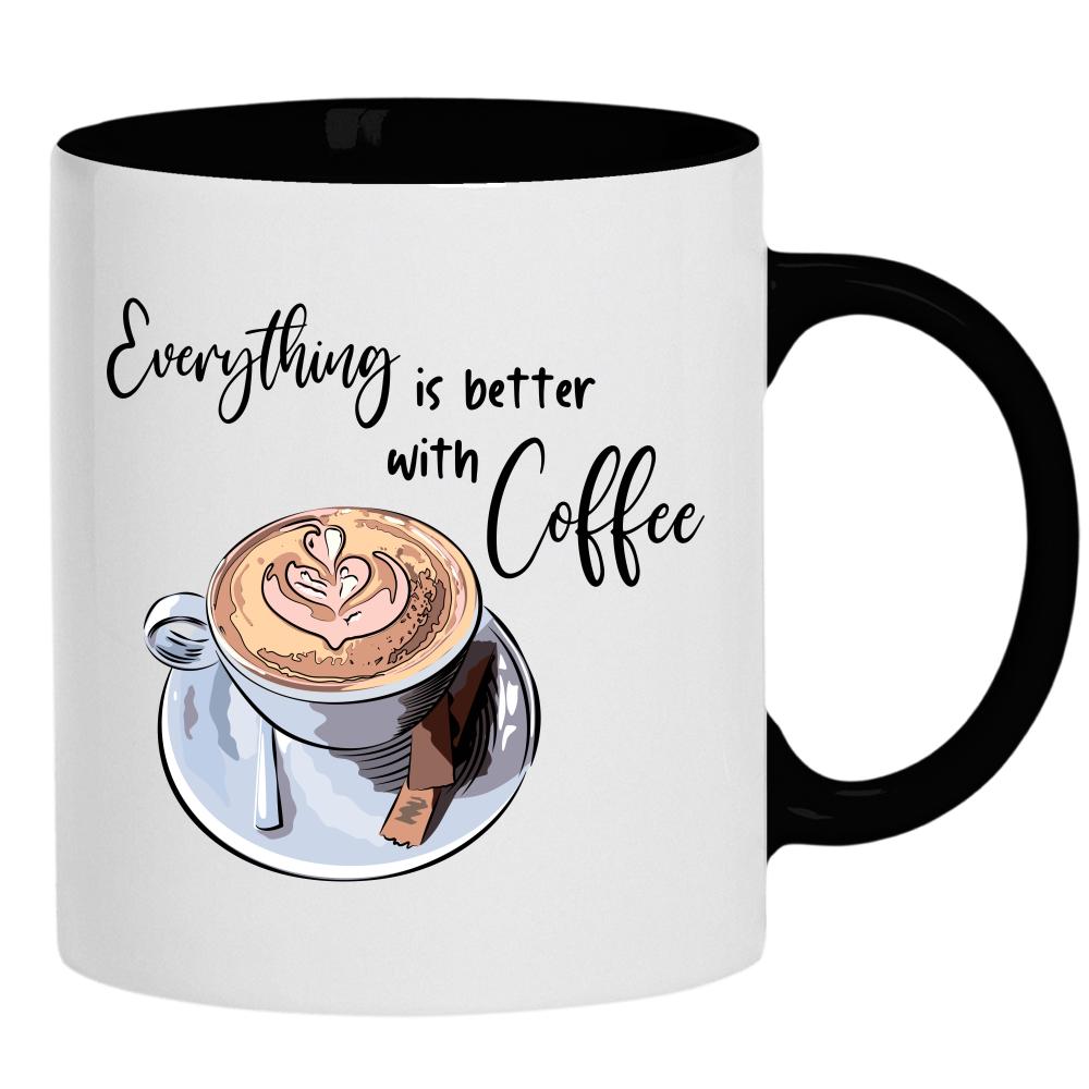 Everything is better with coffee kubek ucho kolor kolor czarnyy
