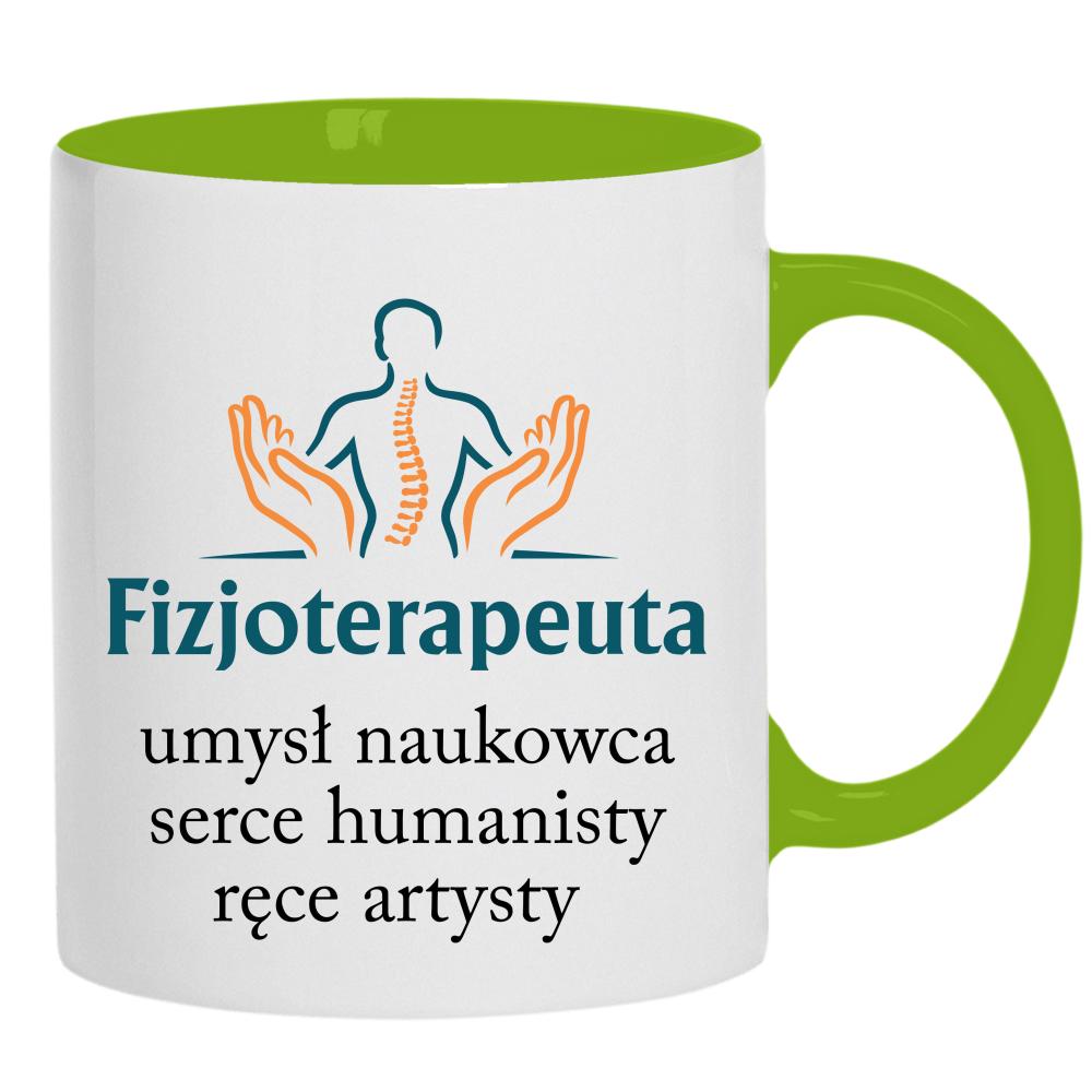 Fizjoterapeuta umysł naukowca serce humanisty kubek ucho kolor kolor zielony