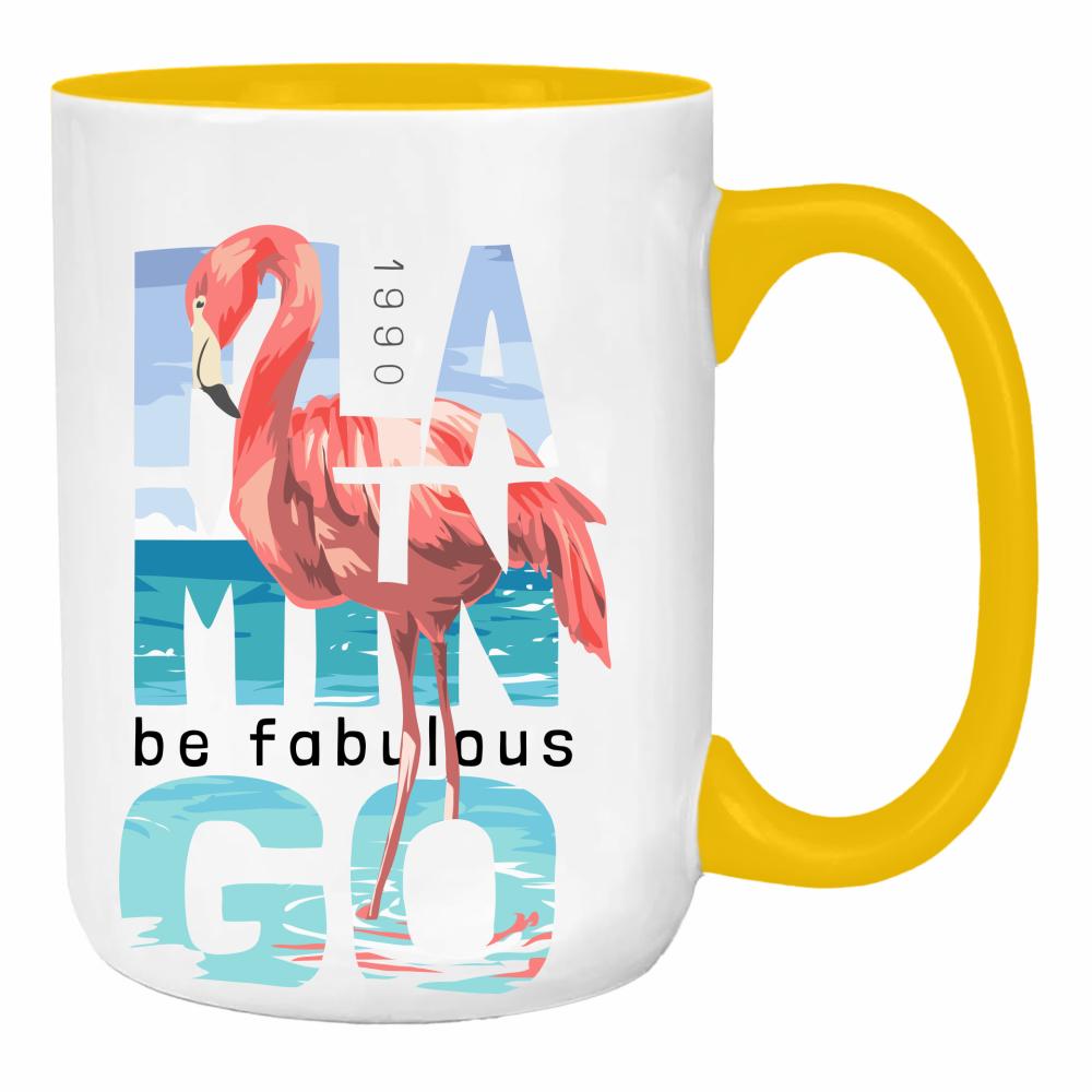 Flamingo duży kubek ucho kolor kolor żółty