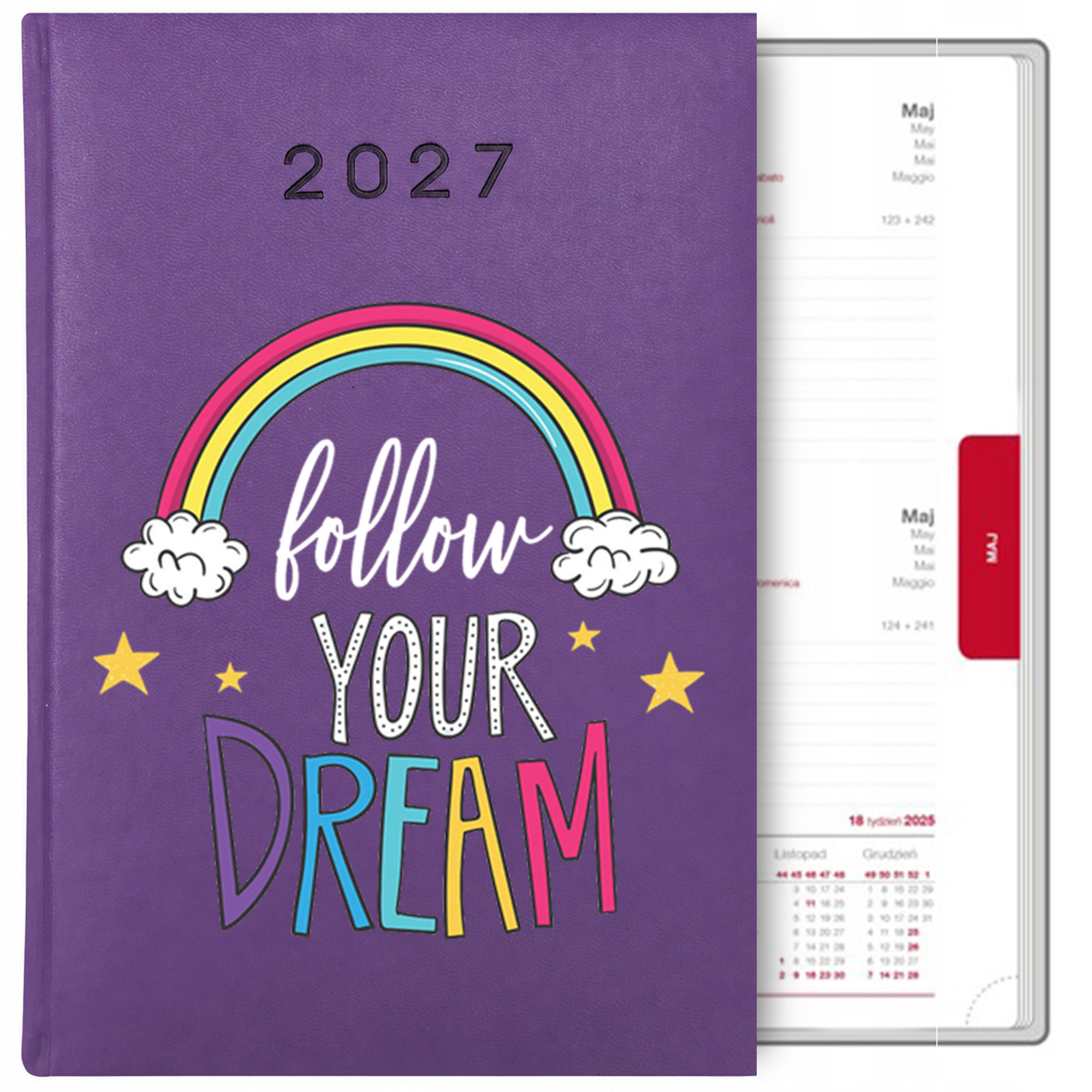 Follow Your Dream kalendarz książkowy a5 2027 kolor fioletowy