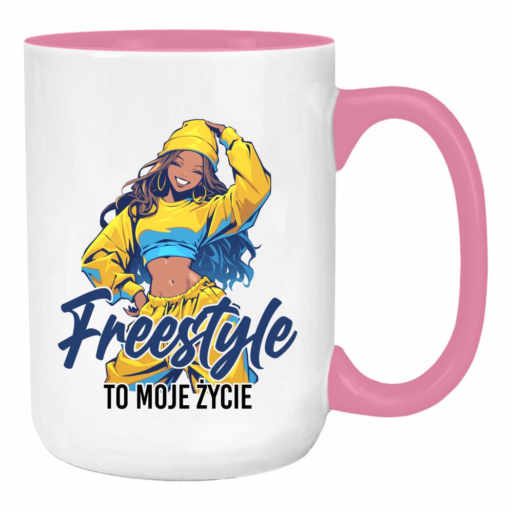 Freestyle to moje życie duży kubek ucho kolor kolor różowy
