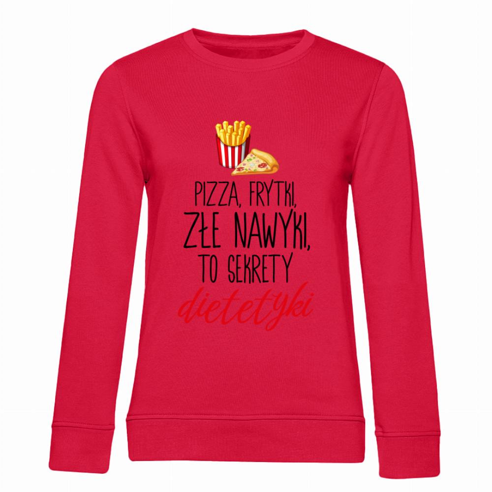 Frytki, pizza i odrobina humoru bluza damska bez kaptura kolor czerwony