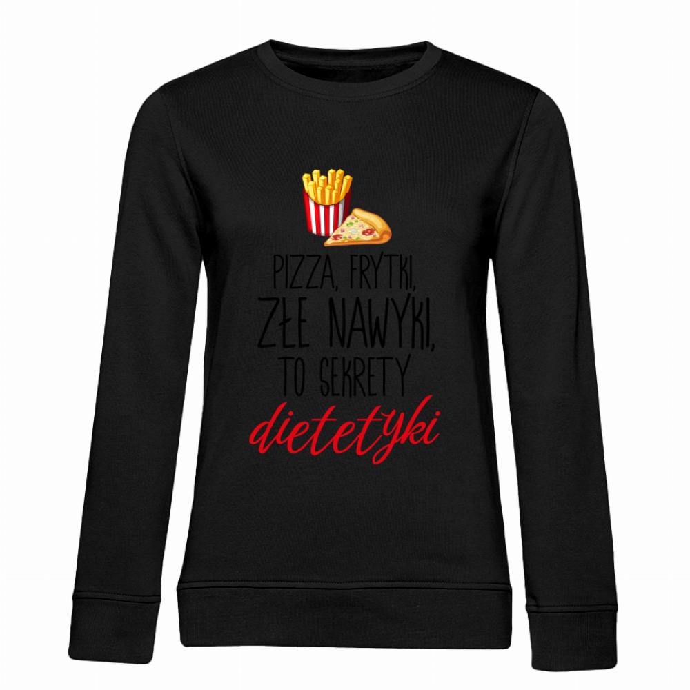 Frytki, pizza i odrobina humoru bluza damska bez kaptura kolor zielony