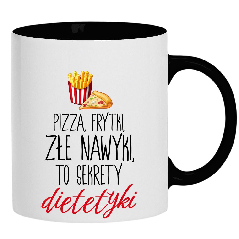 Frytki, pizza i odrobina humoru kubek ucho kolor kolor czarnyy