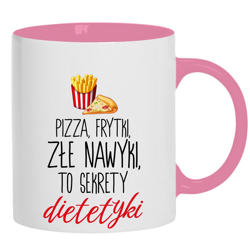 Frytki, pizza i odrobina humoru kubek ucho kolor kolor różowy