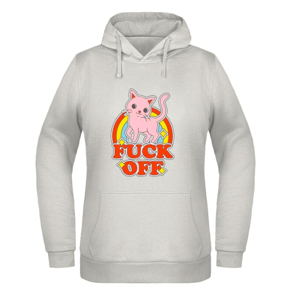 Fuck Off Cat bluza damska z kapturem kolor vanilla milkshake
