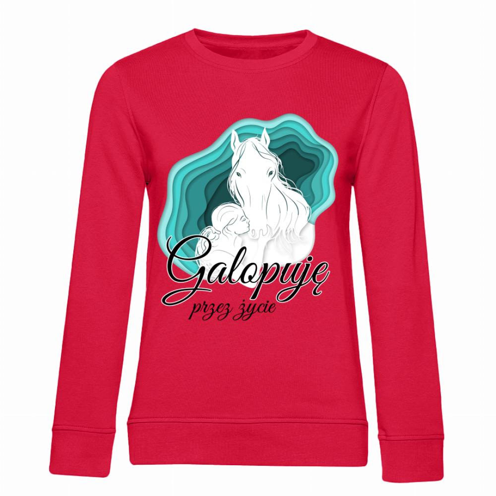 Galopuję przez życie 2 bluza damska bez kaptura kolor czerwony