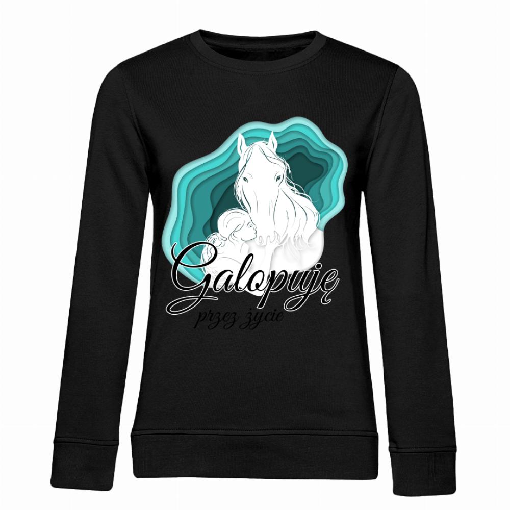 Galopuję przez życie 2 bluza damska bez kaptura kolor zielony