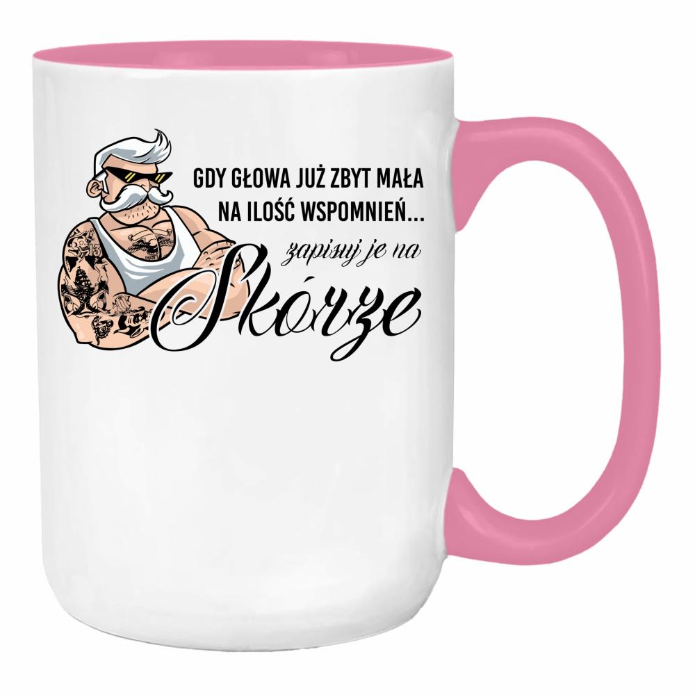 Gdy głowa już zbyt mała na ilość wspomnień duży kubek ucho kolor kolor różowy