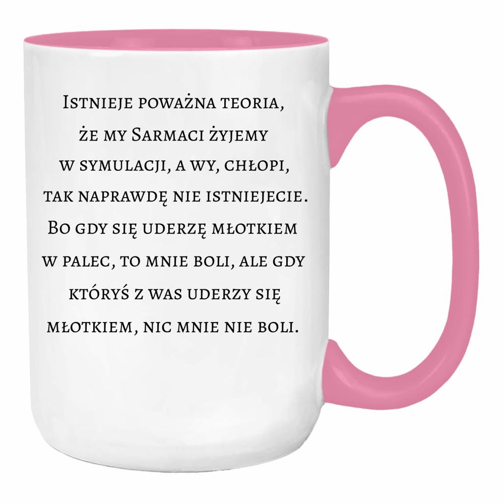 Gdy uderzę się młotkiem w palec, to mnie boli duży kubek ucho kolor kolor różowy
