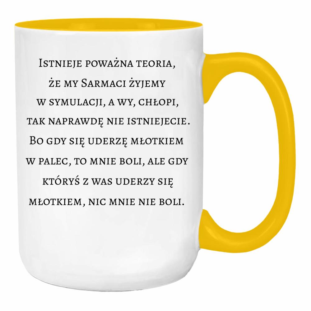 Gdy uderzę się młotkiem w palec, to mnie boli duży kubek ucho kolor kolor żółty