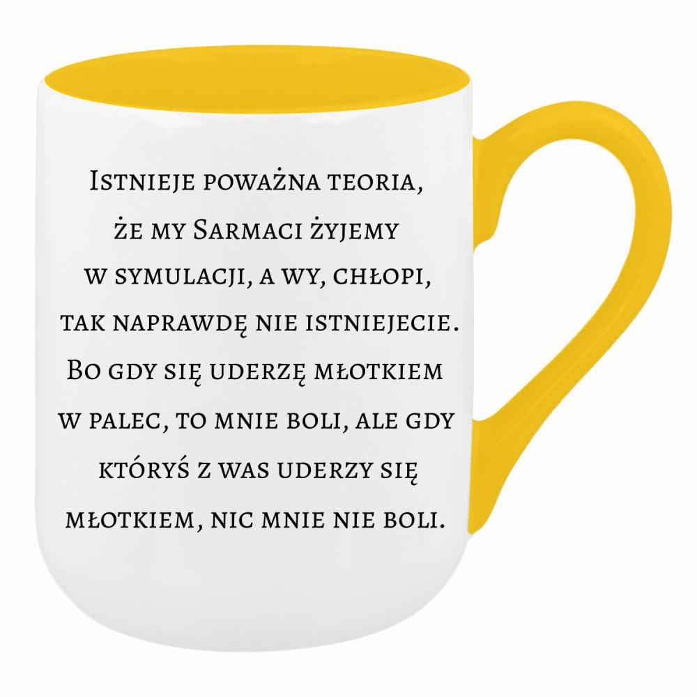 Gdy uderzę się młotkiem w palec, to mnie boli kubek coffee kolor żółty
