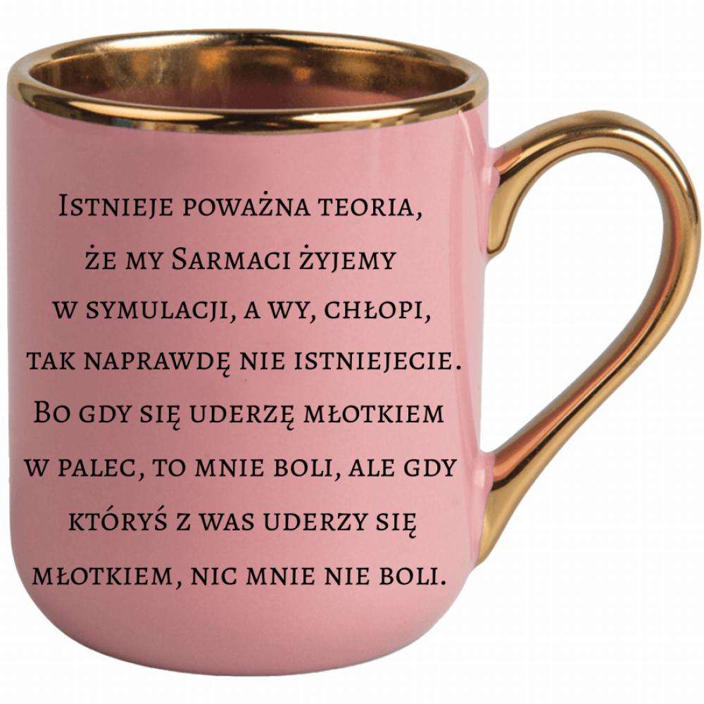Gdy uderzę się młotkiem w palec, to mnie boli kubek elegant różowy kolor kremowy