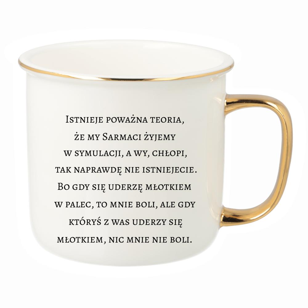 Gdy uderzę się młotkiem w palec, to mnie boli kubek porcelanowy retro kolor niebieski