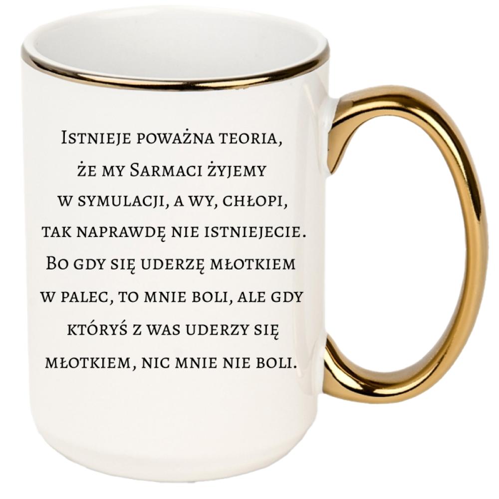 Gdy uderzę się młotkiem w palec, to mnie boli kubek xxl złoty rant i ucho kolor biały
