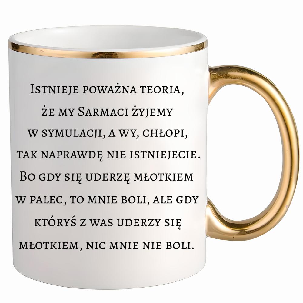 Gdy uderzę się młotkiem w palec, to mnie boli kubek ze złotym uchem i rantem kolor różowawo-szary