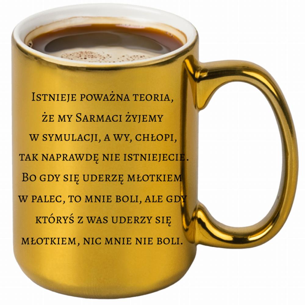 Gdy uderzę się młotkiem w palec, to mnie boli kubek złoty kolor niebieski 2