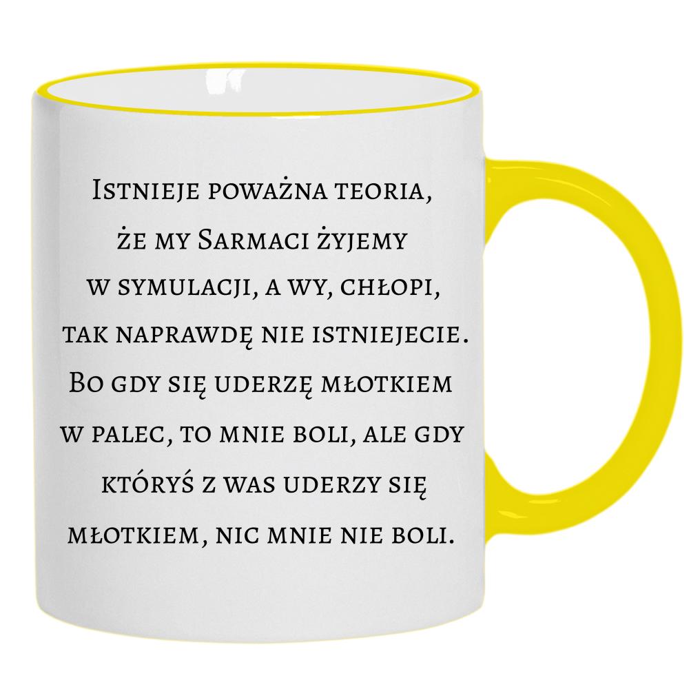 Gdy uderzę się młotkiem w palec, to mnie boli kubek żółty uchwyt i rant kolor limonka