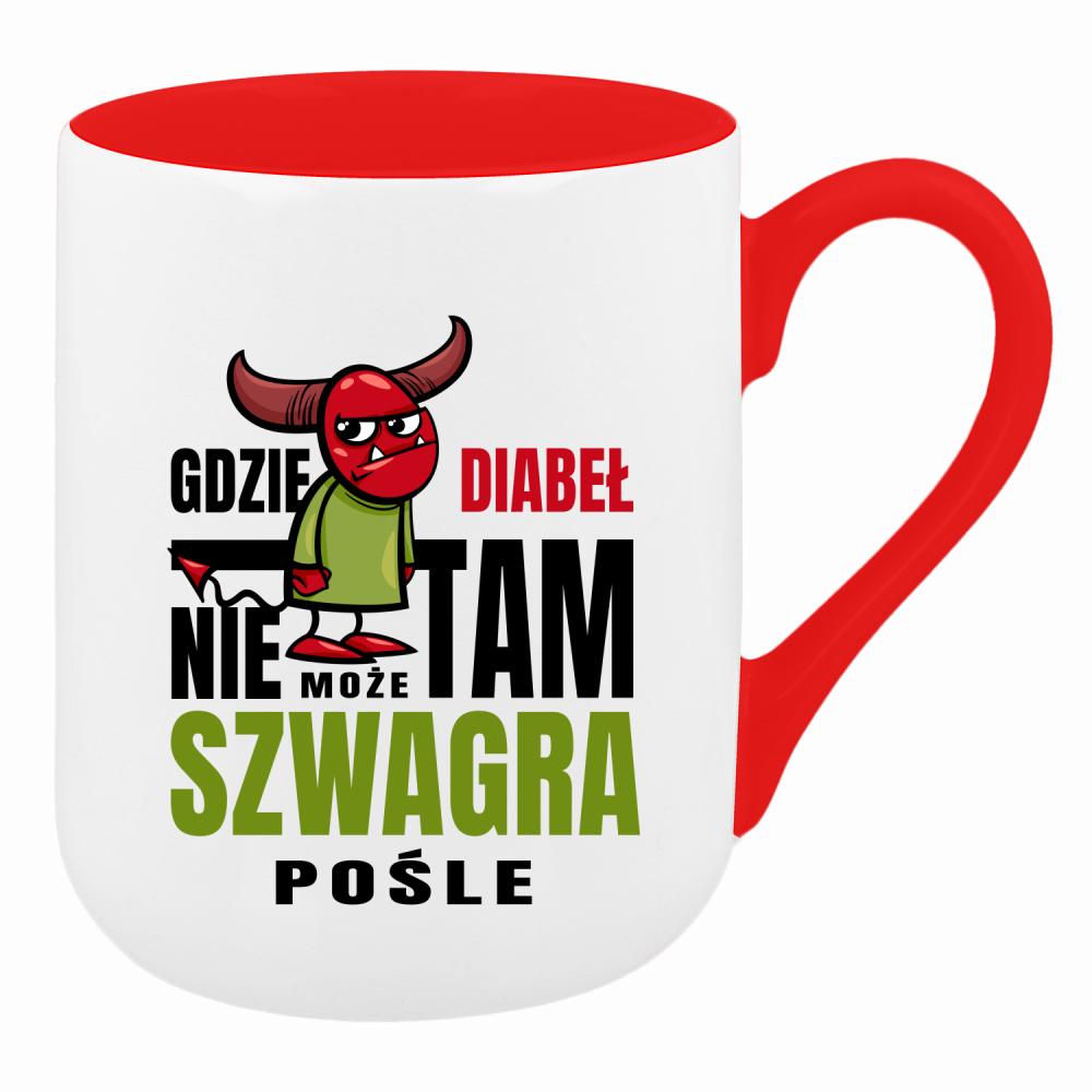 Gdzie diabeł nie może, tam szwagra pośle kubek coffee kolor czerwony latte