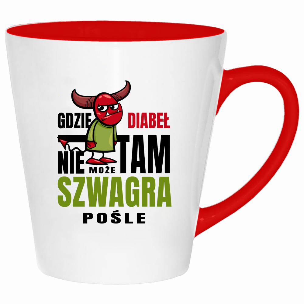 Gdzie diabeł nie może, tam szwagra pośle kubek latte kolor czerwony latte
