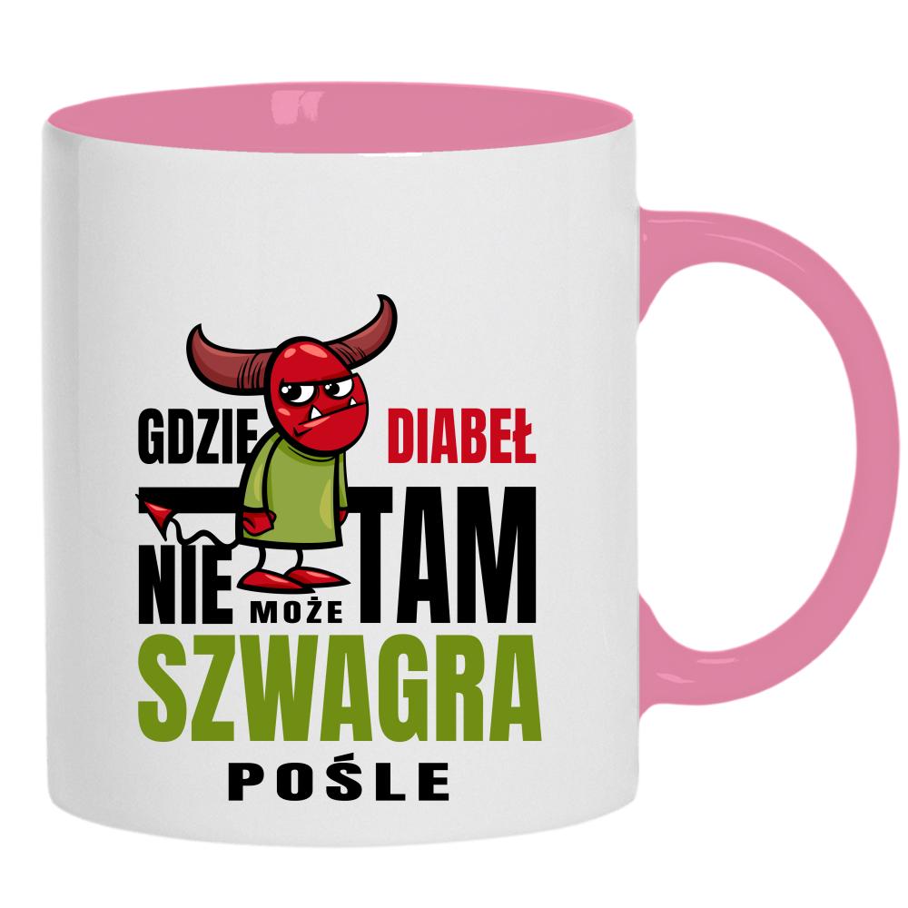 Gdzie diabeł nie może, tam szwagra pośle kubek ucho kolor kolor różowy