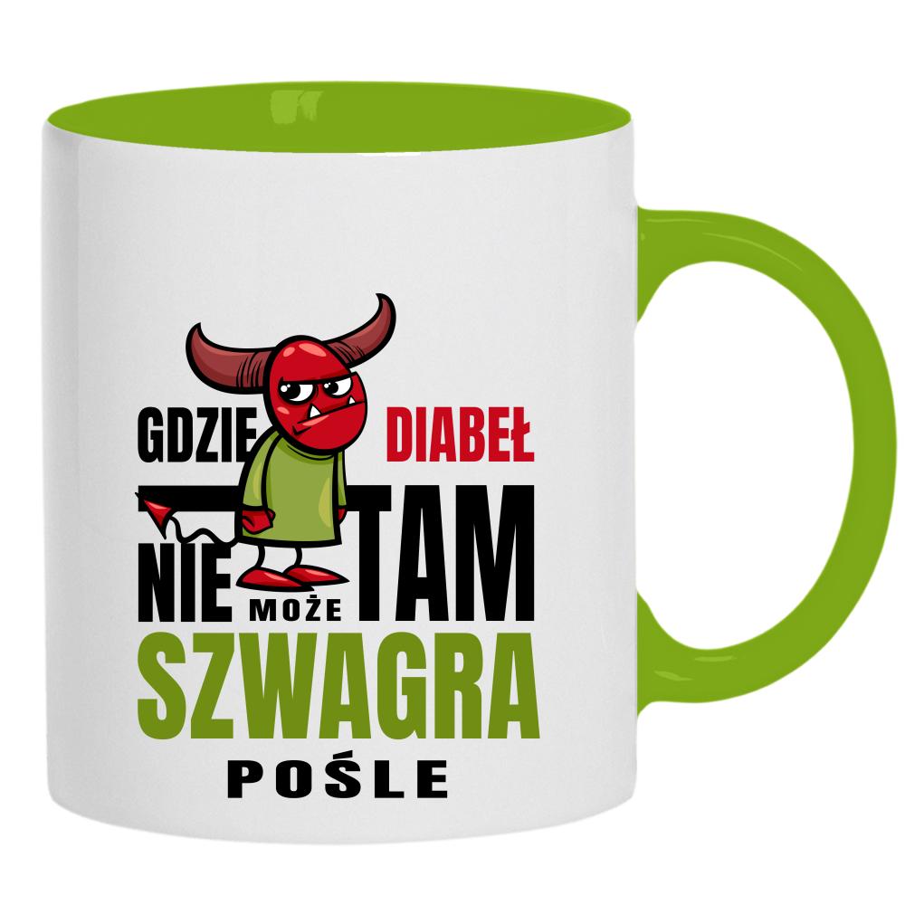 Gdzie diabeł nie może, tam szwagra pośle kubek ucho kolor kolor zielony