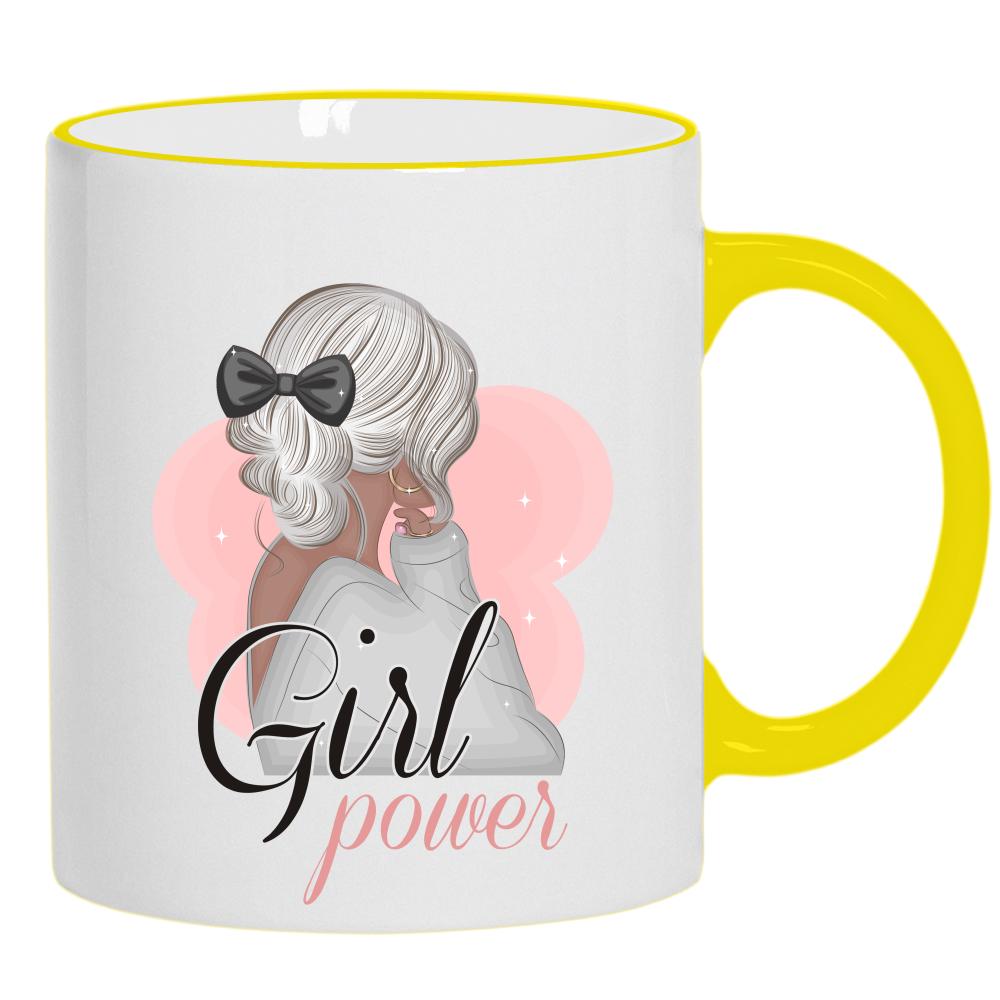 Girl Power 2 kubek żółty uchwyt i rant kolor biały