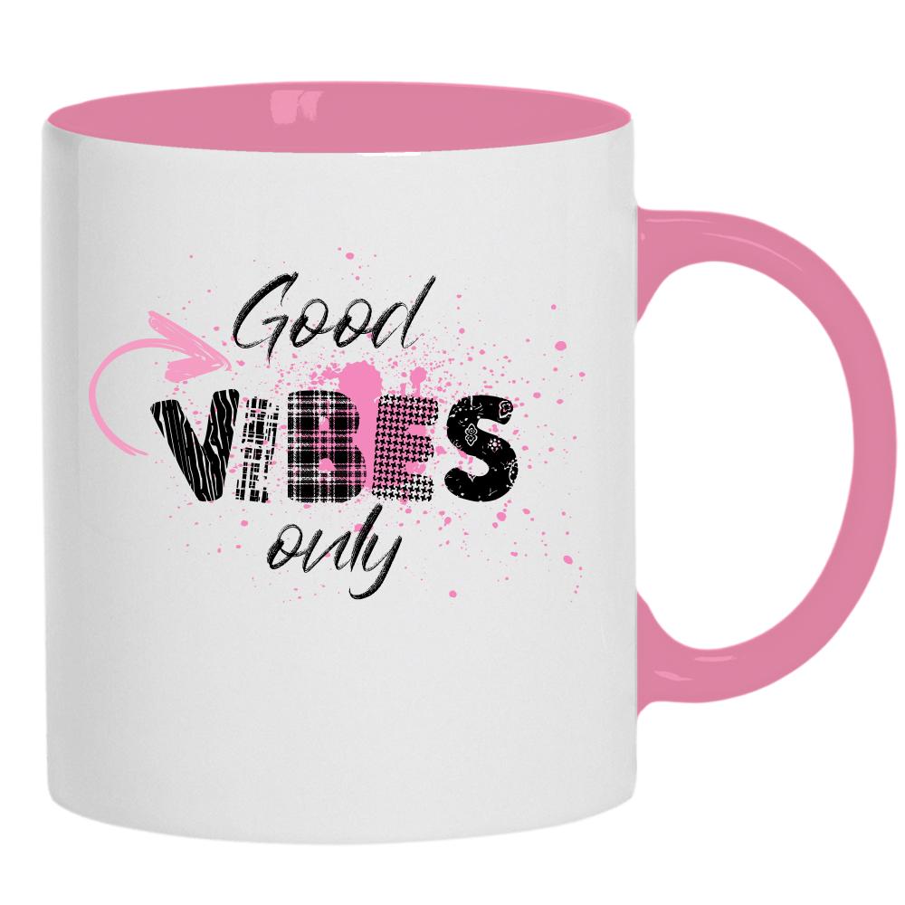 GOOD VIBES ONLY 2 kubek ucho kolor kolor różowy