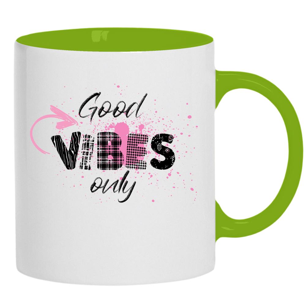 GOOD VIBES ONLY 2 kubek ucho kolor kolor zielony