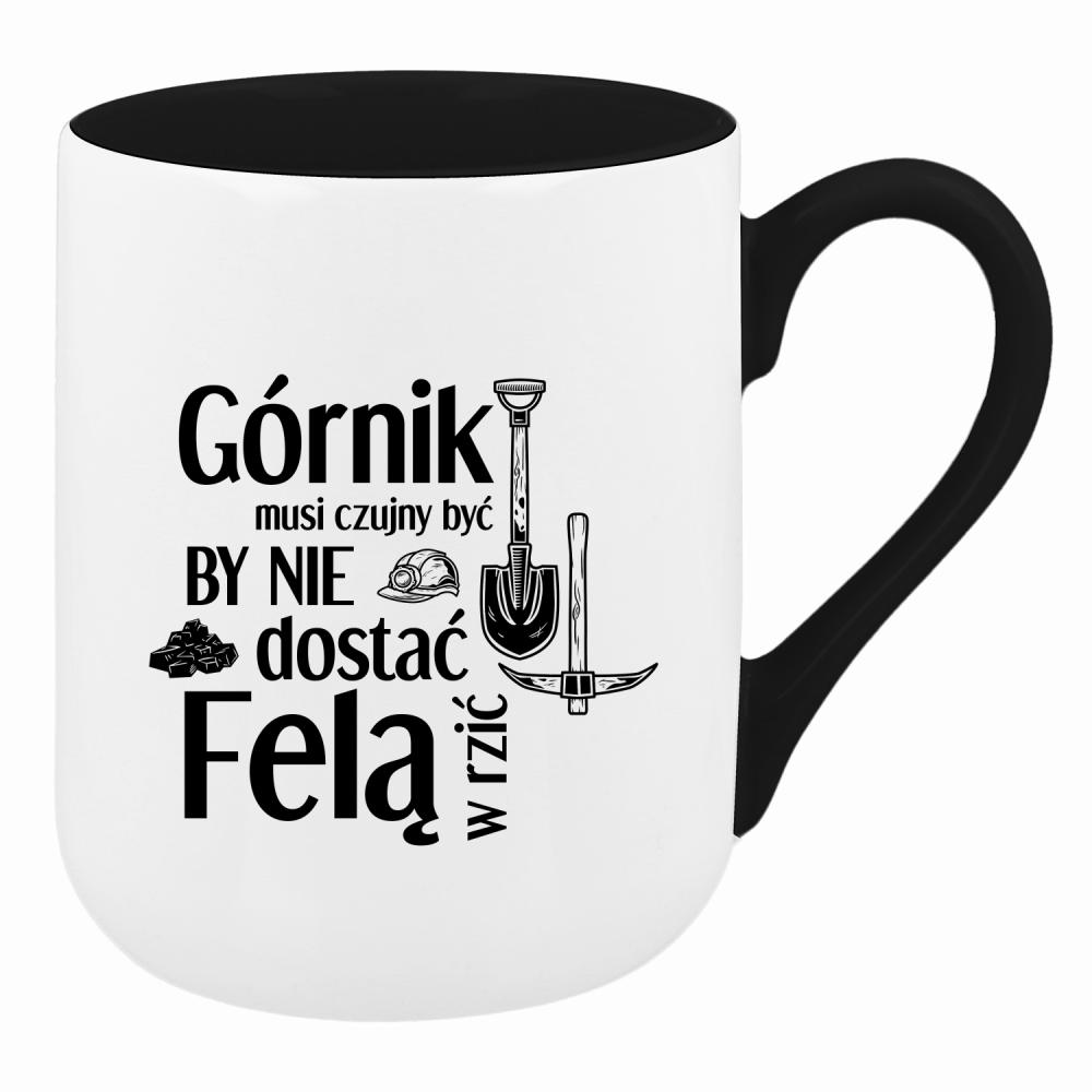 Górnik musi czujny by nie dostać felą w rzić kubek coffee kolor niebieski