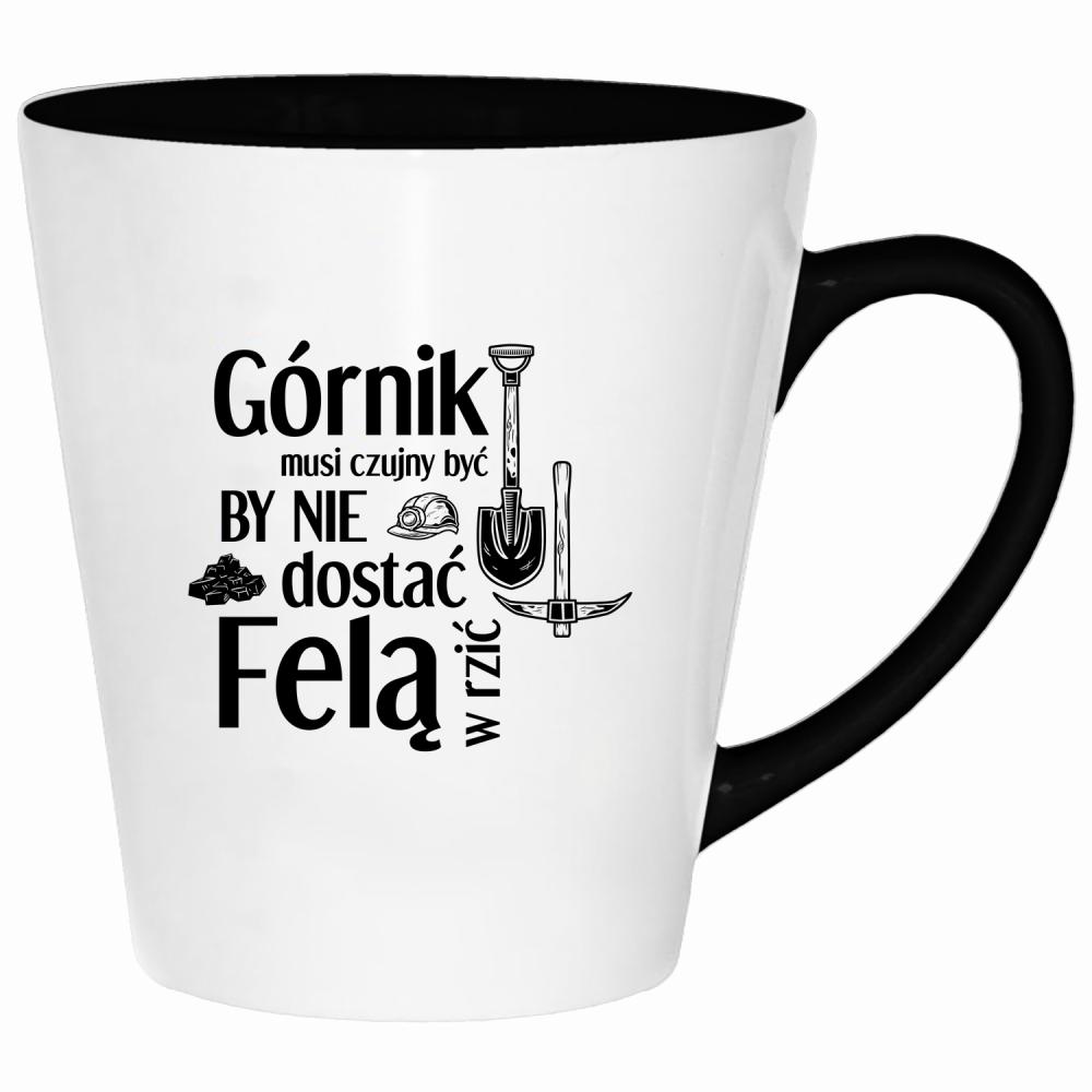 Górnik musi czujny by nie dostać felą w rzić kubek latte kolor biały
