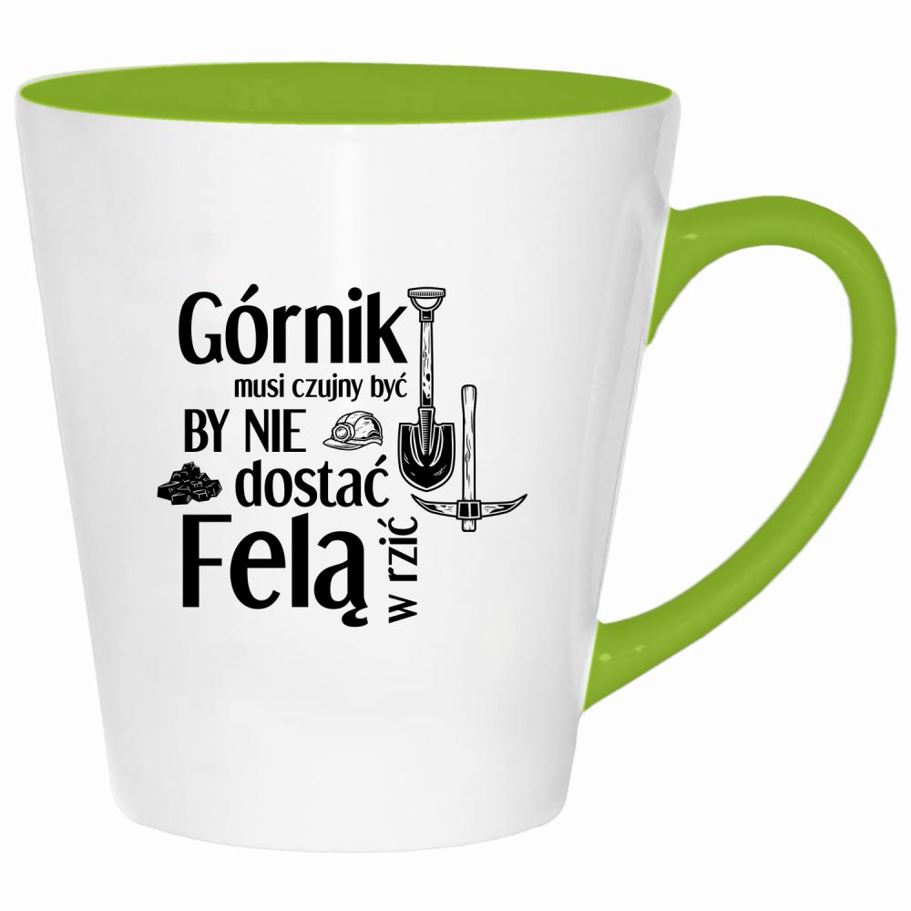 Górnik musi czujny by nie dostać felą w rzić kubek latte kolor limonka