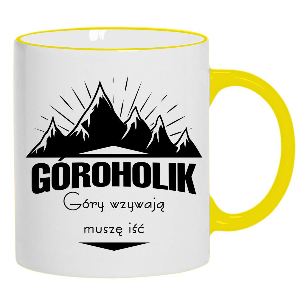 Góroholik – Góry wzywają, muszę iść kubek żółty uchwyt i rant kolor żółty