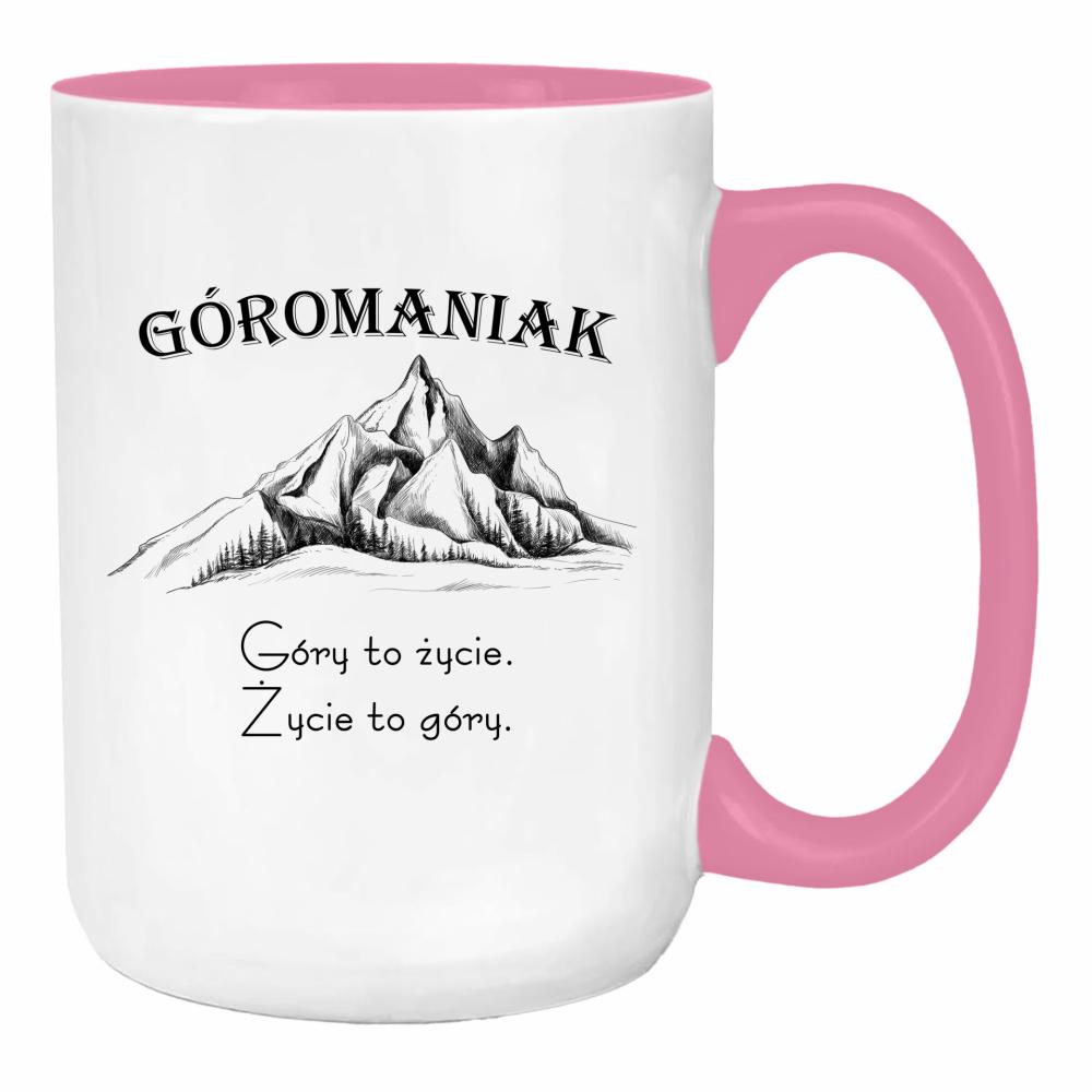 Góromaniak – Góry to życie, życie to góry duży kubek ucho kolor kolor różowy