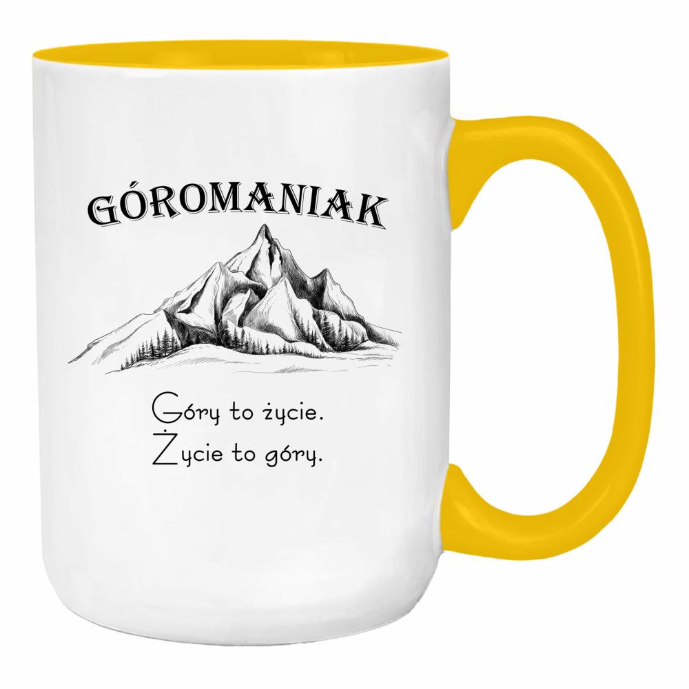 Góromaniak – Góry to życie, życie to góry duży kubek ucho kolor kolor żółty