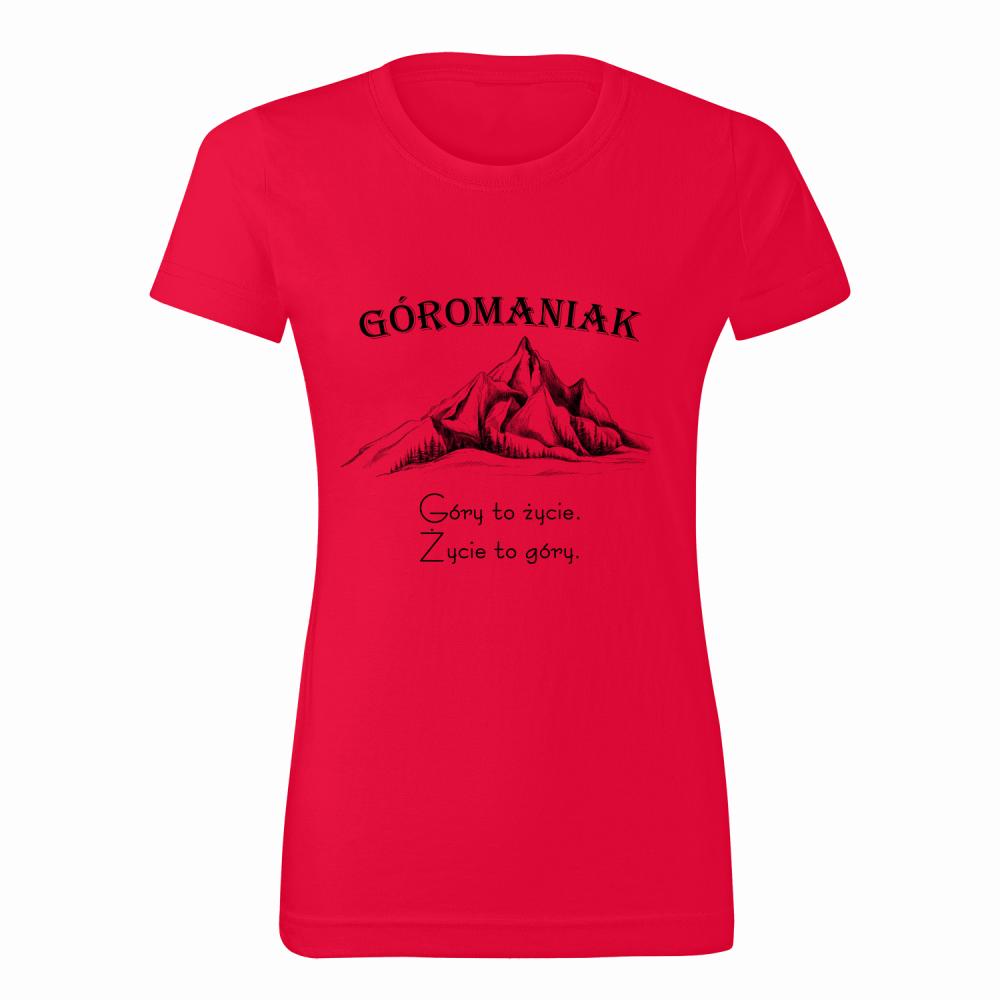 Góromaniak – Góry to życie, życie to góry koszulka damska kolor czerwony