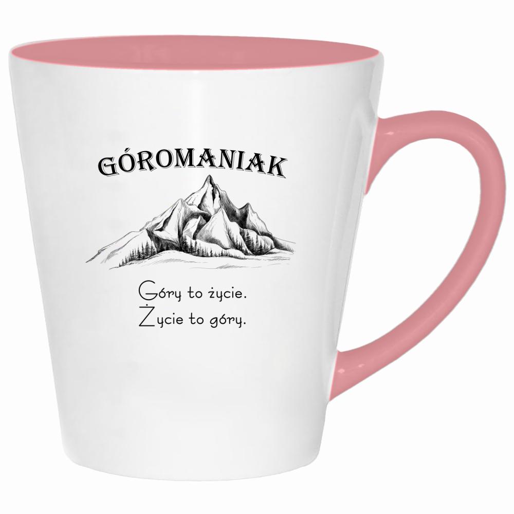 Góromaniak – Góry to życie, życie to góry kubek latte kolor pink