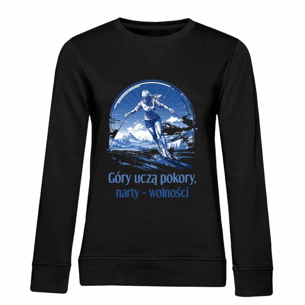 Góry uczą pokory, narty wolności bluza damska bez kaptura kolor pink